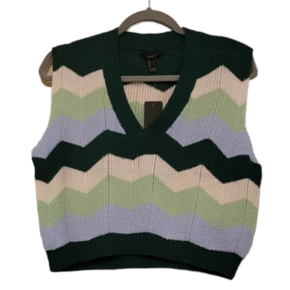 Forever 21 Jackets & Blazers - Green, Blue and White Forever 21 Women's V-Neck Cropped Sweater Vest